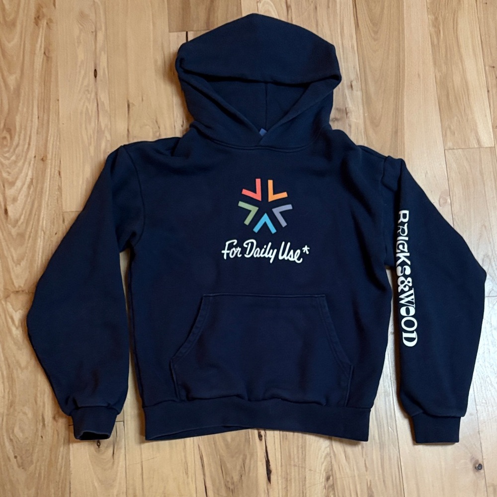 Bricks & Wood' Dark Blue Graphic Hoodie